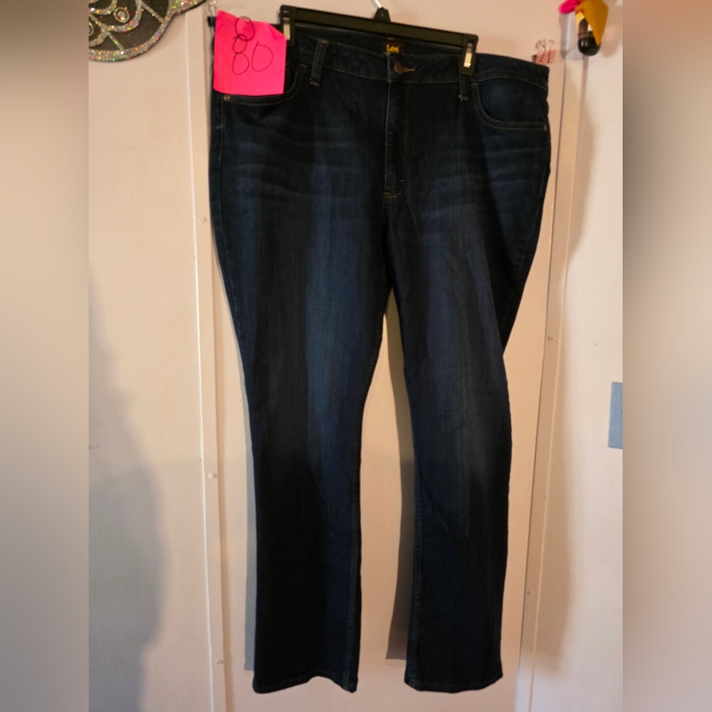 Lee Womens Bootcut Jeans Size 20L Long Black Denim Cotton Stretch Dark Wash